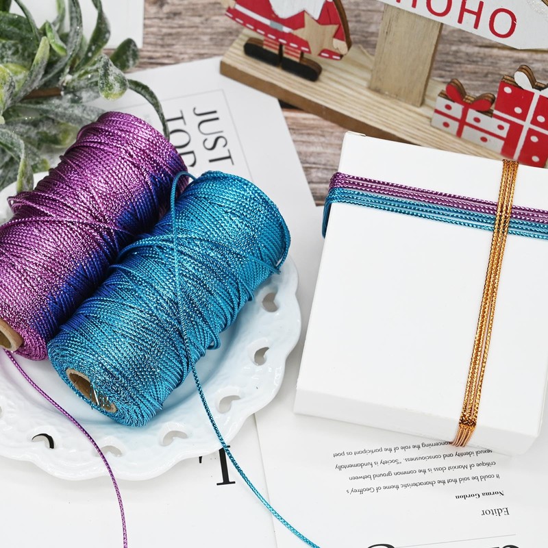 Metallic Blue Twine, 1.5 mm Thick, 328 Feet, for Crafts,