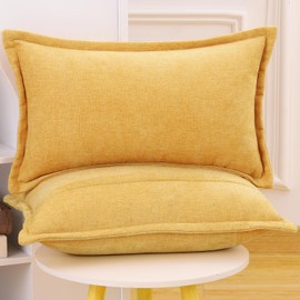 Madizz Set of 2 Fringe Chenille Simple Decorative Cushion Covers, Modern Cushion Cover, Sofa Cushion, Lumbar Cushion for Sofa, Bedroom, Yellow, 40 x 80 cm