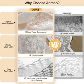 Anmao Vintage Lace Curtains 54 Inches Long 2 Panels, Romantic Semi Sheer Floral Lacy Curtains for Living Room, Elegant Window Drapes for Bedroom with Bow Curtain Ties, 55 Inch Wide Each Panel, White