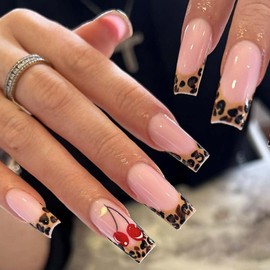 Kamize Nude Press on Nails French Fake Acrylic Nails Square Full Cover Medium False Nails for Women and Girls 24PCS