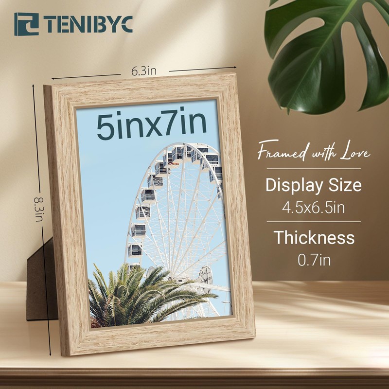 TENIBYC 5x7 Oak Picture Frame with HD Glass - 3pk,