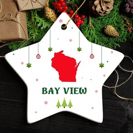 Bay View WI Ornament for Christmas Tree Decorations City Travel Souvenir Gifts for Family and Friend - Housewarming Gift Bay View Wisconsin Ornament Star 3.25"