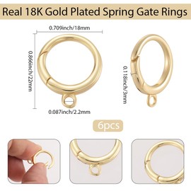 Beebeecraft 1 Box 6Pcs Spring Gate Rings with Loop 18K Gold Plated Brass Necklace Enhancer Connector Snap Clasps for DIY Jewelry Crafts Making