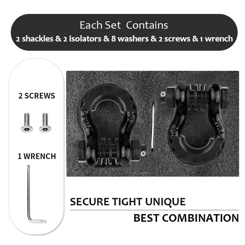 AMBULL Shackles 3/4" D Ring Shackle (2 Pack) 41,850lb Break