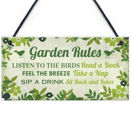 Red Ocean Garden Rules Decor Plaque, Garden Signs And Plaques For Outside, Hanging Garden Decor Plaque, Summer House Accessories Signs, Garden Shed Signs And Plaques