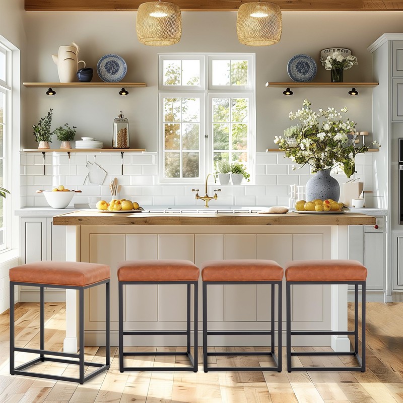 PHI VILLA Brown Bar Stools Set of 3-24 inch Counter