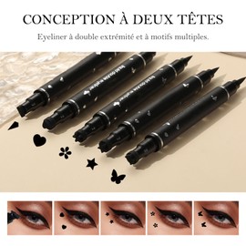 Eyeliner Waterproof Liquid Eyeliner and Stamp Long Lasting Liquid Eyeliner Makeup Stamp with Double Head Star Flower Heart Eye Decoration