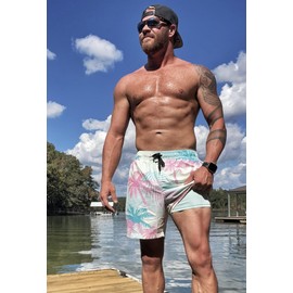 Cozople Men's Swim Trunks with Comprerssion Lined 5.5 inch Inseam Lined Swim Trunks Quick Dry Lightweight Bathing Suits Swimwear