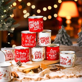 Yaomiao 9 Pcs Christmas Enamel Mugs Bulk Gingerbread Man Hot Cocoa Mugs Winter Holiday Coffee Cups 12 oz Christmas Cups for Tea Chocolate Milk Hot Drinks Stocking Stuffer Gifts for Family Coworkers