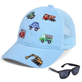 BEARAE Toddler Baseball Cap, Kids Baseball Hat with Sunglasses, Adjustable Baby Ball Cap Sun Hat for Toddler Boys Girls 3-8T Light Blue