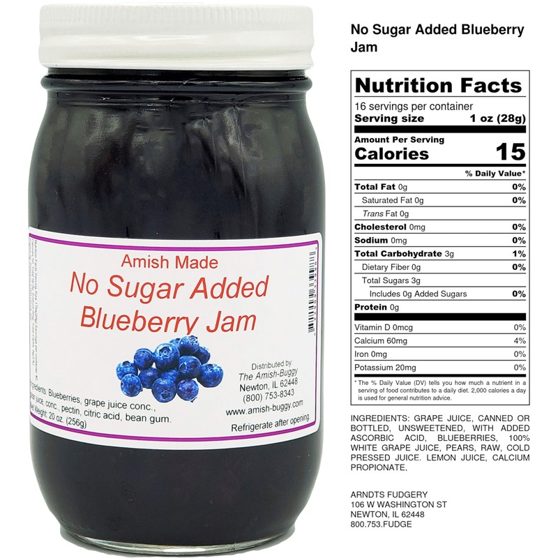 Amish Jam - No Sugar Added - 16 Oz Jar