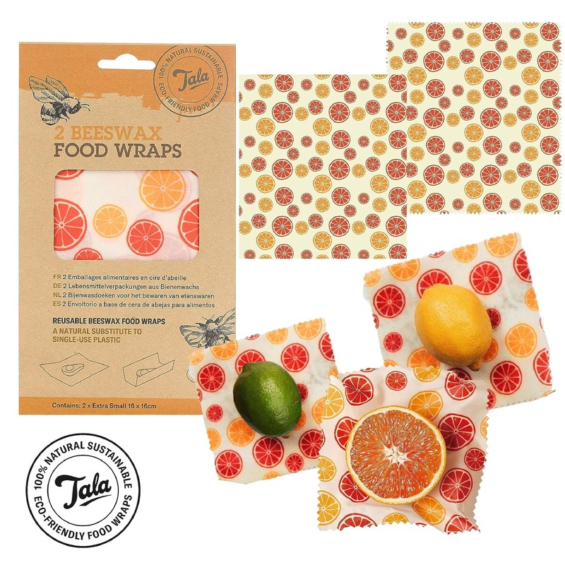 Tala Reusable Beewswax Food Wraps, Citrus Fruit Patterned Design, Mesuring
