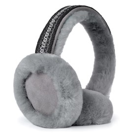 Harssidanzar Winter Earmuffs for Women, Sheepskin Earmuffs, Foldable Earmuffs, Outdoor Earmuffs HL304US, Grey