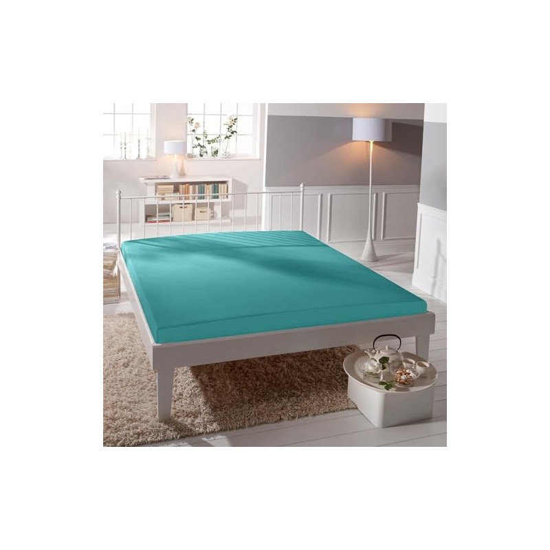 Bassetti Fitted Sheet, 95% Cotton, 5% Elastane, Turquoise, 90 x