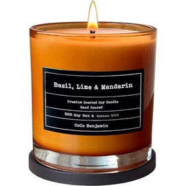 (Basil, Lime & Mandarin) 100% Soy, Highly Scented, Hand Poured Soy Candle