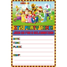 Set of 40 Classic Video Game Themed Happy Birthday Invitation Cards & Envelopes - Lightweight (240g), Postcard Style Invites for the Perfect Party Pack