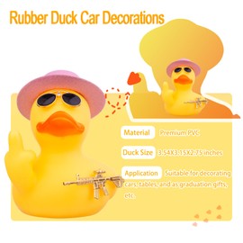 CoFuBcad 3.15" Funny Rubber Duck Car Dashboard Decorations Duck Car Ornaments with Mini Cowboy Hat Sunglasses Cool Prop for Car Accessories