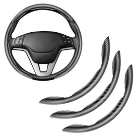 Amiss 3pcs Carbon Fiber Anti-Skid Steering Wheel Cover, Waterproof & Segmented Butterfly Design, Universal 99% Vehicle Wheel Cover Protector, Car Interior Accessories, Black