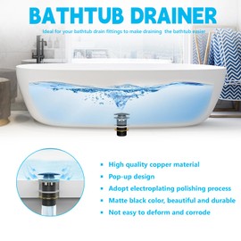 2025 Upgraded freestanding Bathtub Drainer, Removable Spring Drain Plug, Rust-Proof and Clog-Proof Quick Drain Dual Mode (for Most freestanding bathtubs) (Matte Black)