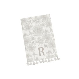Mary Square Monogram R Colorful Floral 26 x 18 Cotton Fabric Tea Hand Towel with Tasseled Edges