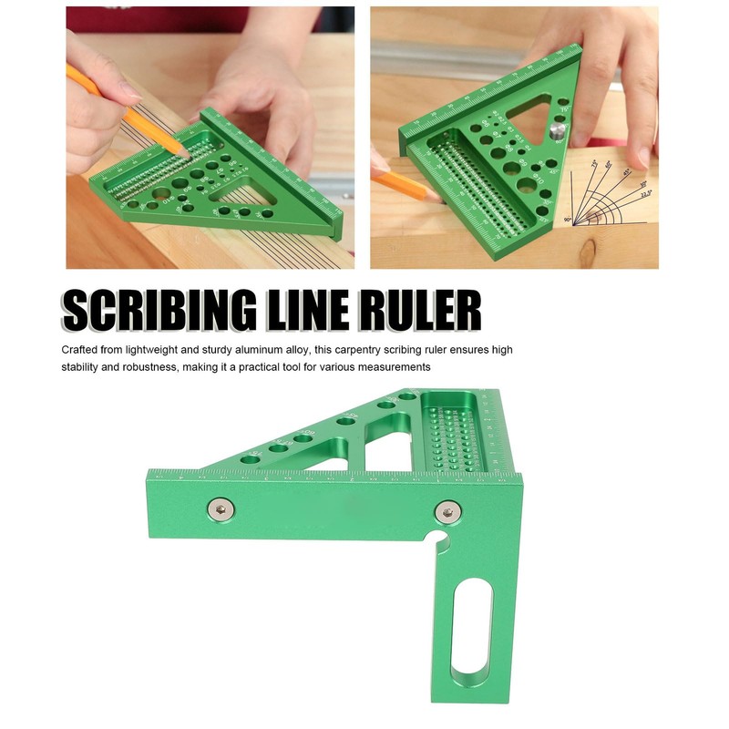 3D Carpenter's Square with Scriber, 22.5-90° Drawing Line Ruler with