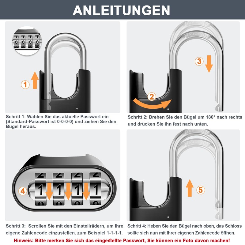 ZHEGE Combination Lock, 4-Digit Resettable Combination Padlock, Weatherproof Theft Proof
