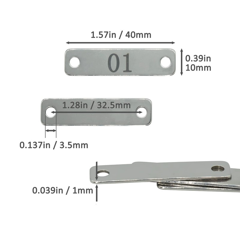 StayMax Small Stainless Steel Rectangle Numbered Tags with Two Holes