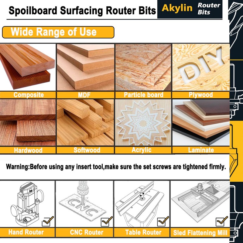 Akylin Slab Flattening Router Bit 1/2 Shank - CNC Spoilboard