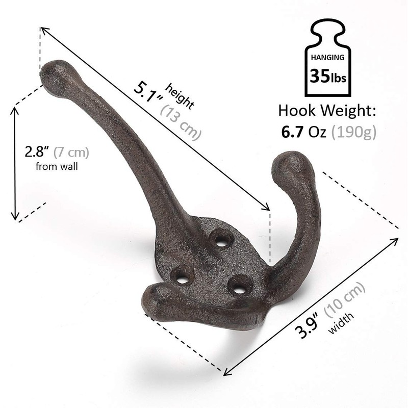 Ambipolar 5-Pack TriLeg Coat Hooks. Wall Mounted, Heavy Duty Decorative
