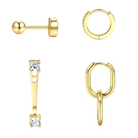 TTPSRY Earrings Set Carat Gold-Plated Small Stud Earrings Hypoallergenic Earring Zirconia Stackable Waterproof Stud Piercings Ear Holes Jewellery Gift for Women Girlfriend Mum Girls, Copper, No