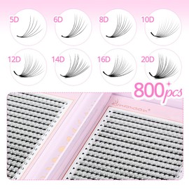 Lunamoon 800 Fans Premade Fans Lashes Volume Eyelashes Extension Prefabricated Fan Eyelashes 0.07 D Curl 8-15 mm (8D-0.07-D, 8-15mm)