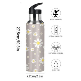 xigua Daisy Water Bottle with Straw Lid 22 oz - Vacuum Insulated Stainless Steel Water Bottles Leakproof Water Flask for Fitness Sports Outdoor