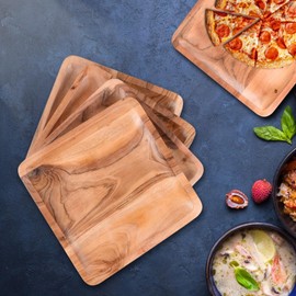 Lightnpro Acacia Wood Charger Plates - Square Appetizer Plates, Centerpiece Tableware, Service Plates for Salad, Sandwiches, Burgers, Dinner, Lunch, Weddings, Catering - Set of 4, 10 Inch, Natural
