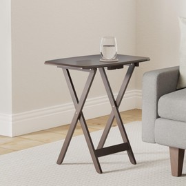 Ergode Wood Dylan 5-Piece Snack Table Set - Solid Wood, Foldable, Spacious Tops, Espresso Finish, Includes Storage Stand, Ideal for TV Meals and Appetizers, Minimal Assembly Stand