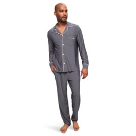 Eberjey Mens William Printed PJ Set Duo Stripe True Navy/Ivory XX-Large, Inseam: 30