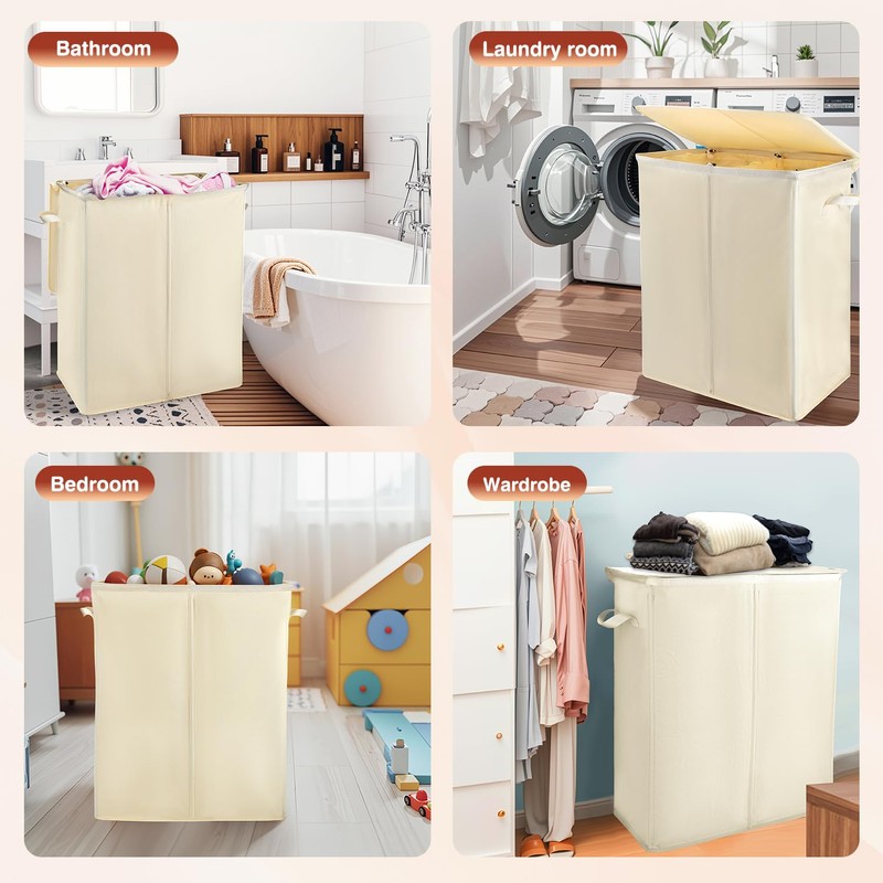 Voova 154L Double Laundry Hamper with Lid and 2 Removable