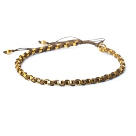 Adjustable friendship bracelet cotton string woven with gold plated on brass(Dark Brown)