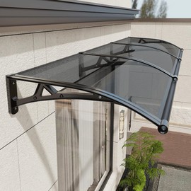 KUZRZNH Awning for Door Entrance, Window Awnings Exterior with Aluminum Bracket, UV, Rain & Snow Protection, Durable Polycarbonate Canopy for Entrance, Balcony, Garage, Gray 60x90cm/24x35in