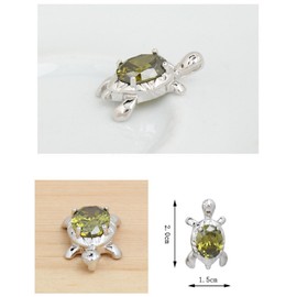 Crystalline Azuria Turtle Necklace Pendant with Green Zirconia Crystals 18K White Gold Plated for Women 18 inches