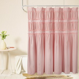 Homechoice Decor Ruched Ruffled Shower Curtain 72" W x 72" H, Peach Pink Microfiber Rustic Decorative Bath Curtain for Bathroom, Farmhouse and Boho Bathroom Décor, Machine Washable (LQ-38)