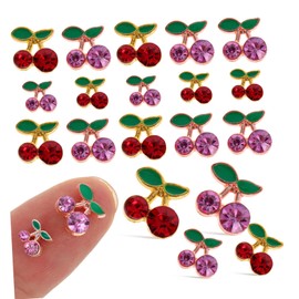 Healvian 128pcs Cherry Nail Charms for Women Nail Rhinestones Creative Manicure Accessories