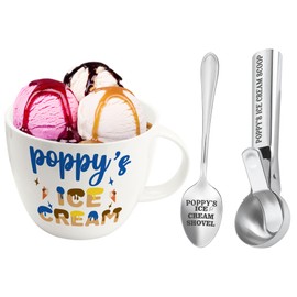 Fathers Day Poppy Gifts, Gifts for Grandpa from Grandkids, Poppy's Ice Cream Bowl Scoop Shovel Spoon Set, Poppy’s Ice Cream Birthday Grandparents Day Gift for Him Man