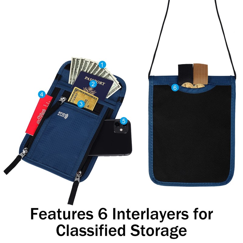 KEAFOLS Neck Pouch Chest Bag Travel Purse with RFID Protection