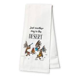 Sonoran Souvenirs Southwest Novelty Tea Towel (16" x 28") 100% Cotton Screen Print Dish Towel (Just Another Day in The Desert - Kokopelli)