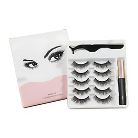ZXUPOI 5 Pairs of Magnetic Eyelashes, Magnetic Eyelashes with Eyeliner, Artificial Eyelashes, Magnetic Waterproof, 3D Magnetic Eyelash Set with Eyeliner, Magnetic Lashes, Soft False Eyelashes