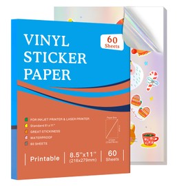 60 Sheets Premium Holographic Printable Vinyl Sticker Paper for Inkjet Printer, Holographic 8.5x11 Printer Paper Waterproof, Dries Quickly, Vivid Colors, Tear Resistant, Great for Cutting Machines
