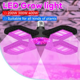 2Pack 800W Flexible Plant Lights E27/E26 LED Hydroponic Greenhouse Lamp 100-277V Indoor Planting Fixtures 4 Bendable Panels Red-Blue Spectrum for Succulent Flower Cultivation Growth Cabinet Fill Light