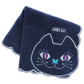ANNA SUI 109482-0008-06 Towel Handkerchief, Cat Embroidery, Handkerchief Towel, Women's Cat, Cat (Navy)