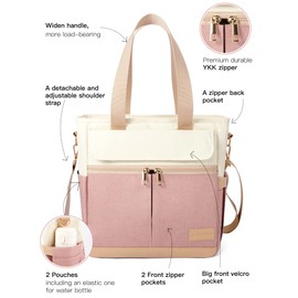 JOYHILL Lunch Bag for Women, Lunch Tote Leakproof Insulated Lunch Box with Shoulder Strap, Adult Reusable Lunch Cooler Tote Bags for Work Picnic Camping Beach (A-PINK)