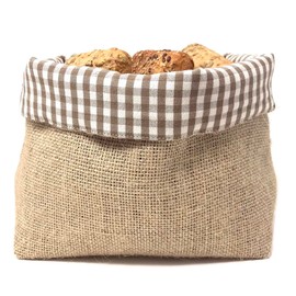 Gaidra Brotkorb - Stoff - Brötchenkorb aus Jute und Baumwollgewebe, für Aufbewahrung von Brot und Gebäck, Designtasche in hochwertiger Verarbeitung aus Naturfasern - Gestreift, grau, 20 x 20 x 10 cm